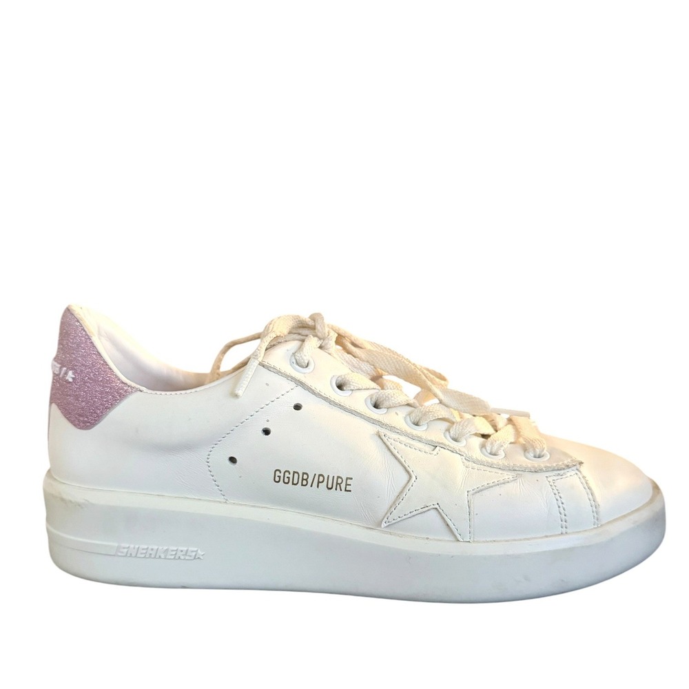 Golden Goose Pure Star‎ White Leather Pink Glitter Sneakers Luxury size 37